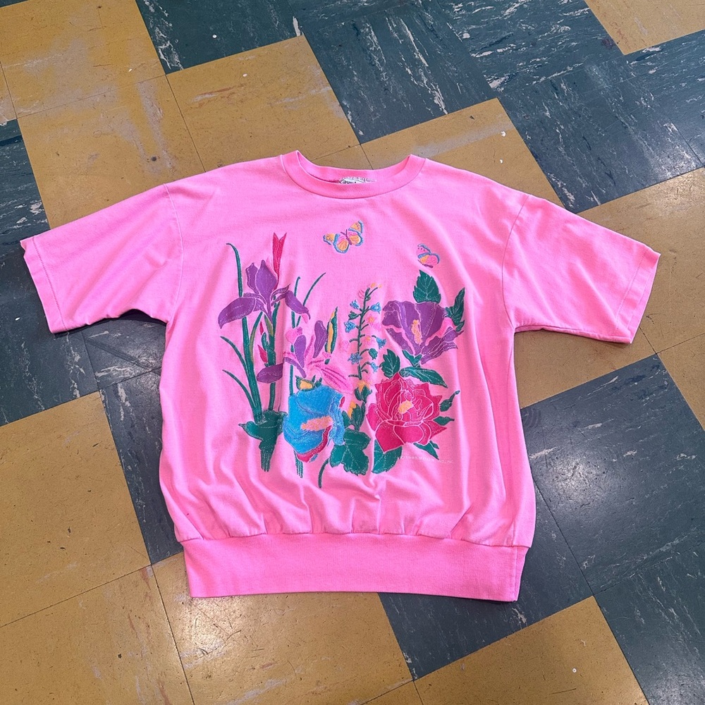Vibrant Pink Floral Short Sleeve Tee